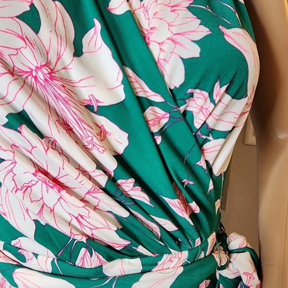 NWT Eliza J. Green/Pink floral stretch faux wrap dress.  Women's size 2. - Picture 8 of 16